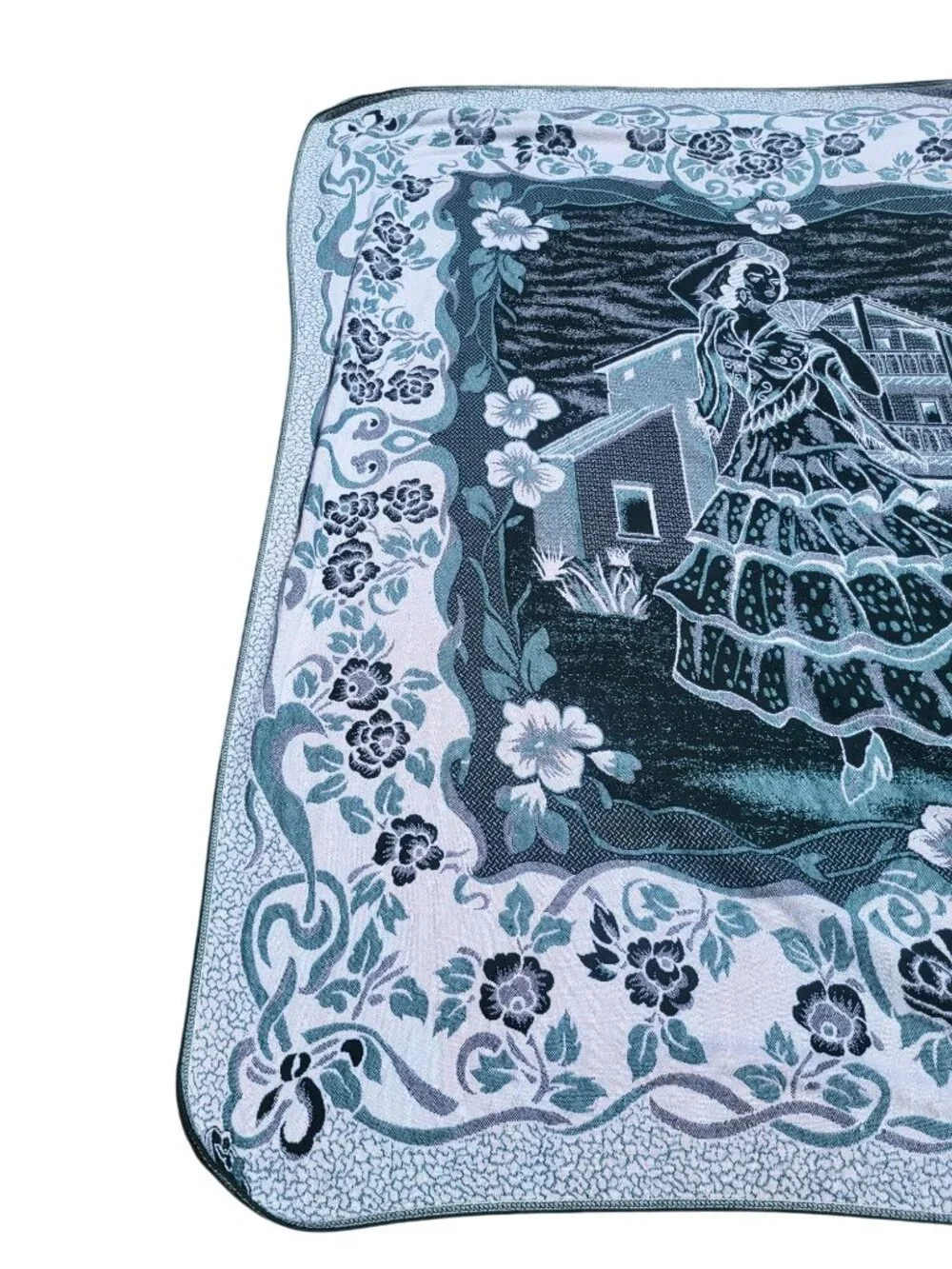 Vintage Spanish Flamenco Dancer Woven Tapestry Throw Blanket With Floral Border